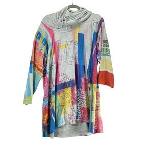 Et Lois Abstract Print Cowl Neck Tunic Top Women XL USA colorful soft geometric